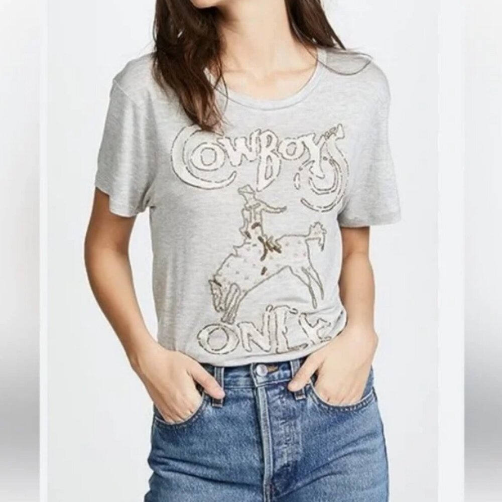 HAUTE HIPPIE Cowboys Only Crew Super Soft Short Sleeve Tee In Light Heather Grey